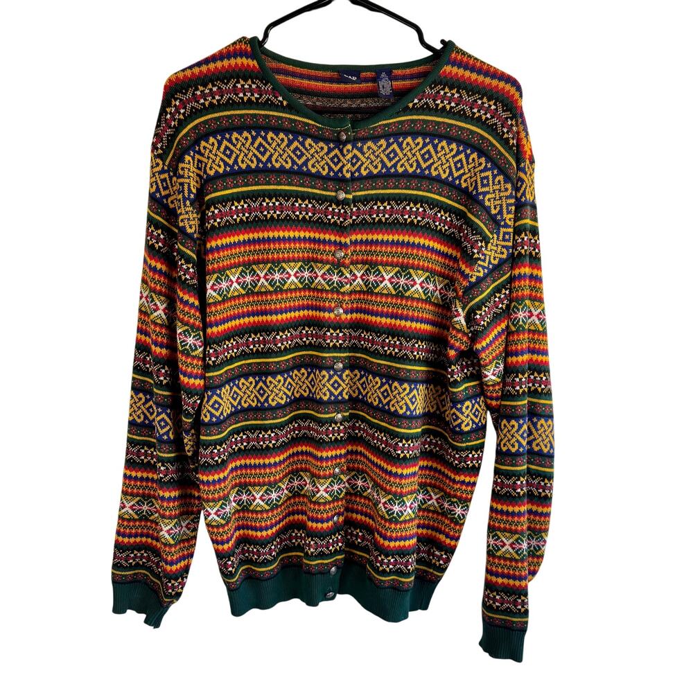 Vintage Gap Sweater Mens Medium Wool Cardigan Nordic Fair Isle V Neck Button